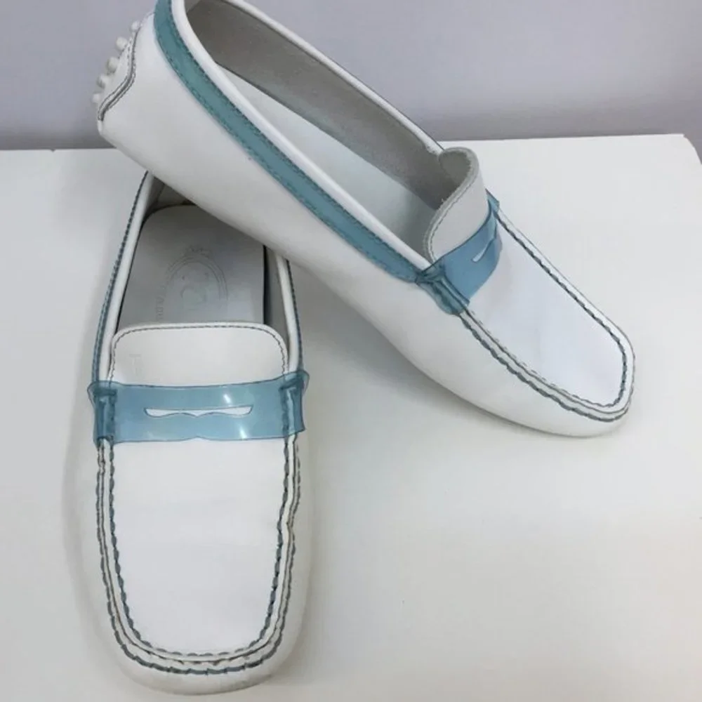 Tod's White & Blue Driving Loafers 5 1/2 - Picture 1 of 6